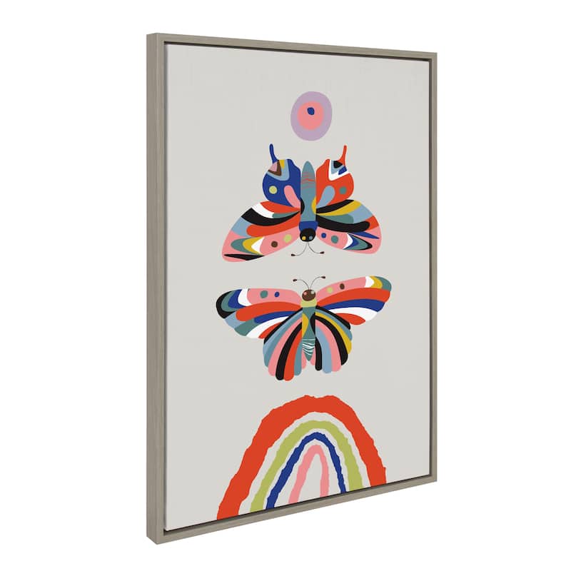 Kate and Laurel Sylvie Butterflies Framed Canvas by Rachel Lee - 23x33 - Plastic - Grey
