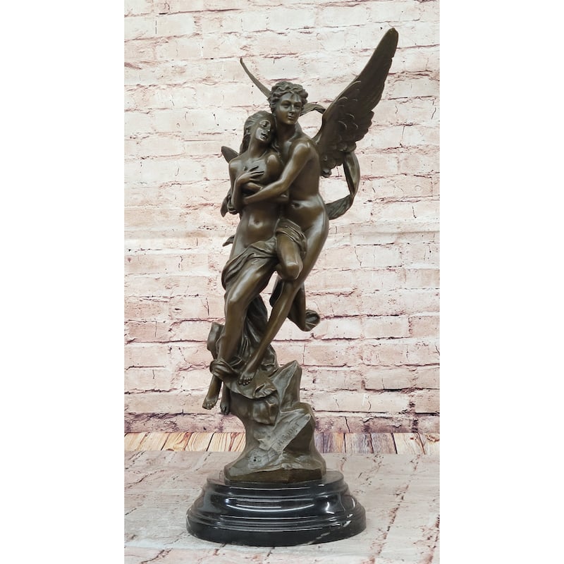 After Henri Godet Cupid And Psyche Romance Bronze Sculpture