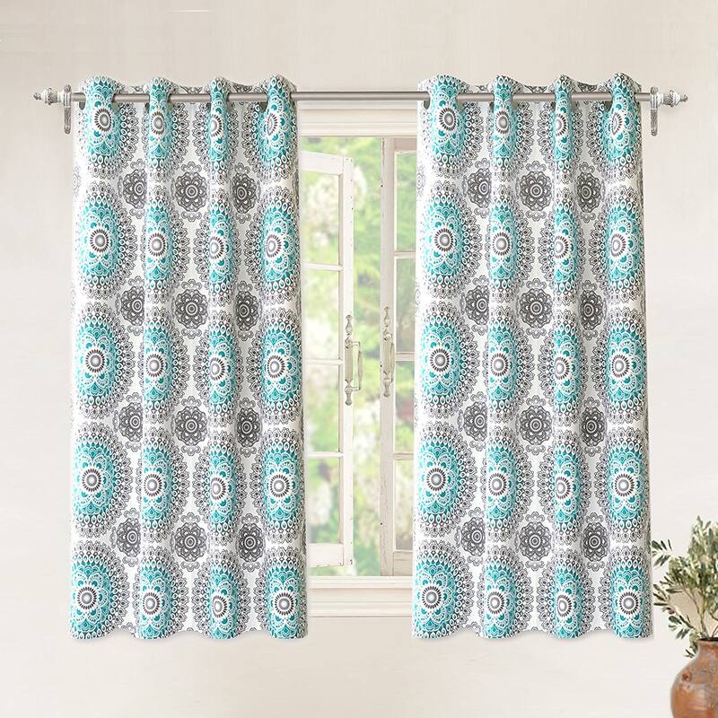 DriftAway Bella Medallion Printed Room Darkening Grommet Window Curtain Panel Pair