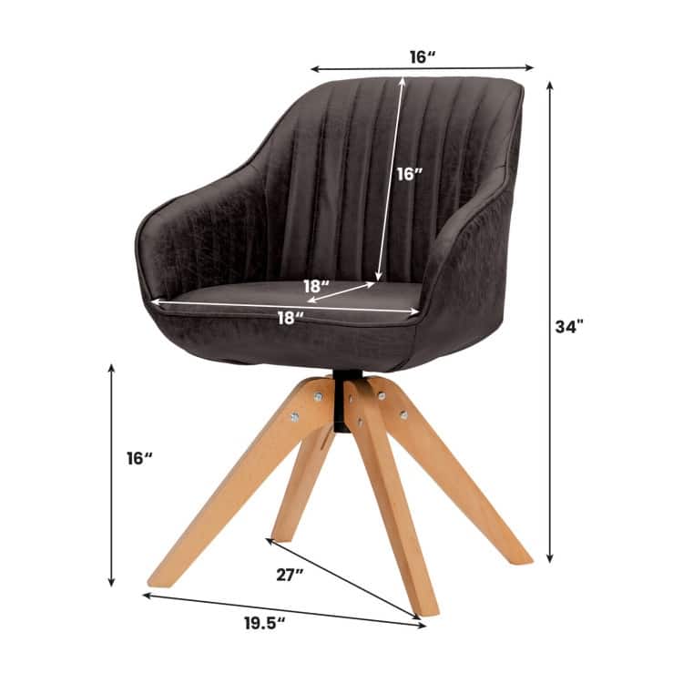 Modern Leathaire Set of 2 Swivel Accent Chair with Beech Wood Legs - 33.5 x 27 x 27 inch (L x W x H)