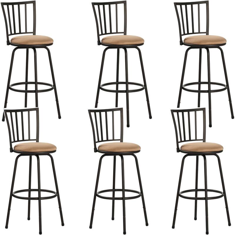 VECELO Counter Height Barstools, Adjustable Bar Stools from 36.4-42.8Inch,Upholstered Seat Swivel Barstool Set of 2/4/6 - Set of 6