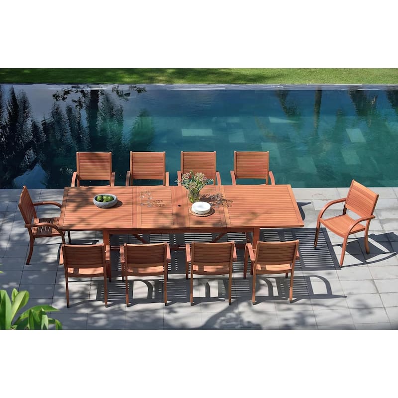 LifestyleGarden George 11 piece FSC Wood Outdoor Patio Dining Set - Teak Finish - 11 Piece - Brown