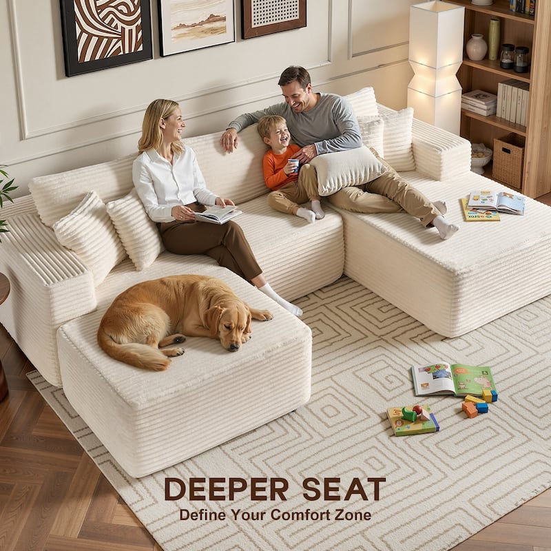 OVIOS All-Foam Cloud L-Shaped Lounger Sofa​ ​​With Ottoman​