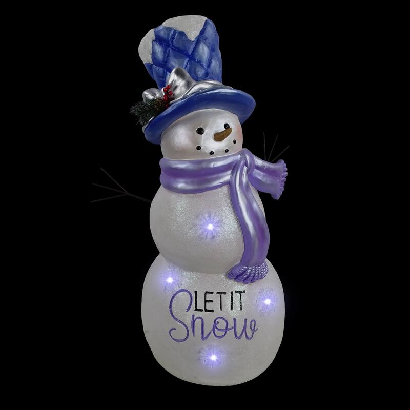 Lavender Winter "Let It Snow" Snowman Statue w/Fading LED -LG - 37" H