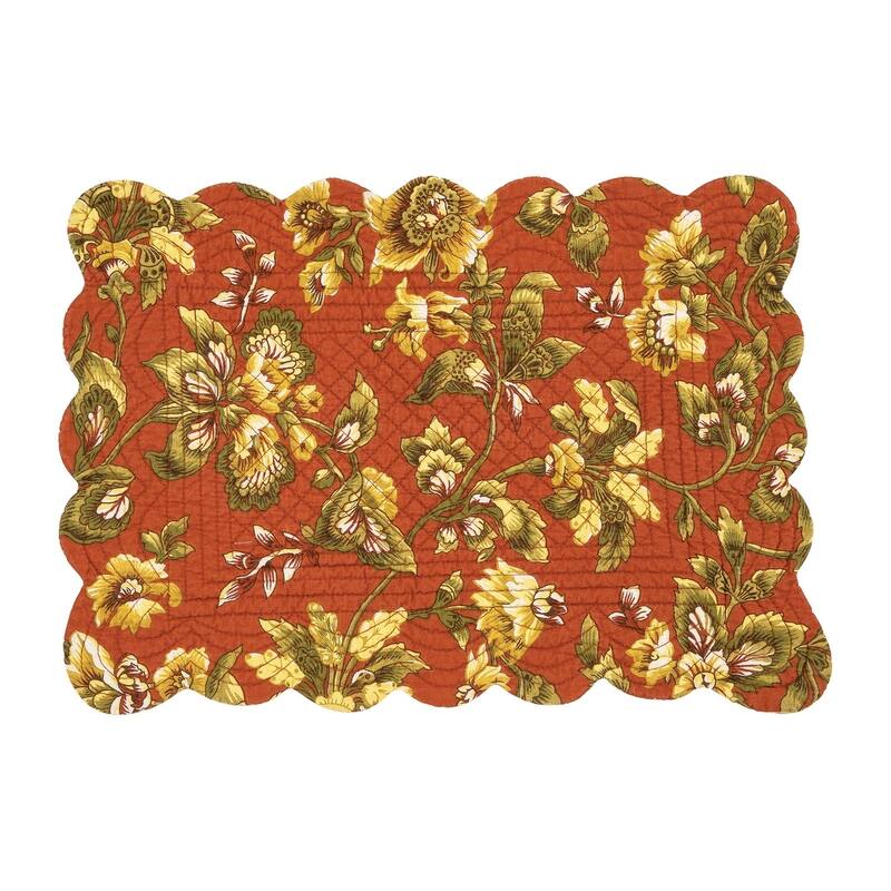 Estelle Quilted Reversible Floral Damask Placemat Set of 6