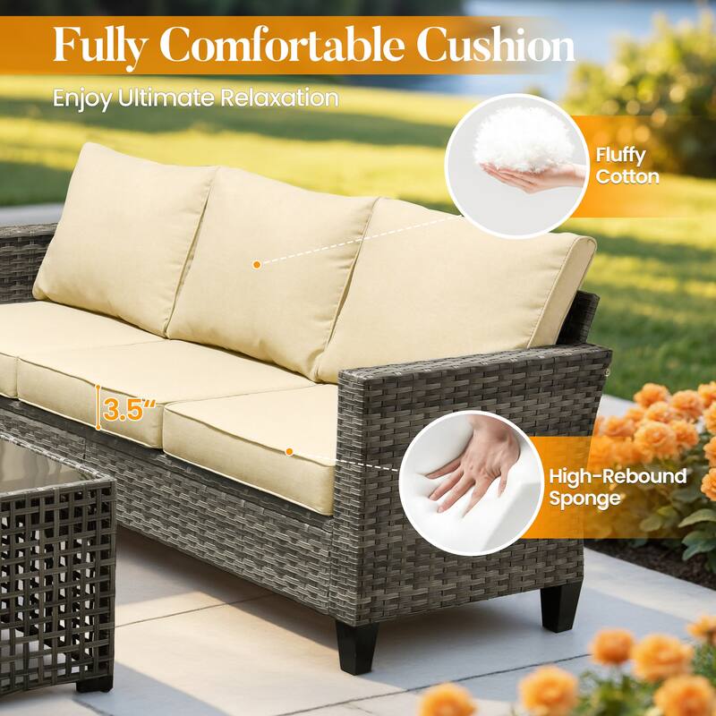 HOOOWOOO 7-piece Wicker Rattan Patio Furniture Set with Fire Pit Table