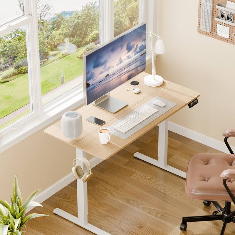 Electric Standing Desk, Height Adjustable Desk with LED Display - 47*24 - Walnut/White