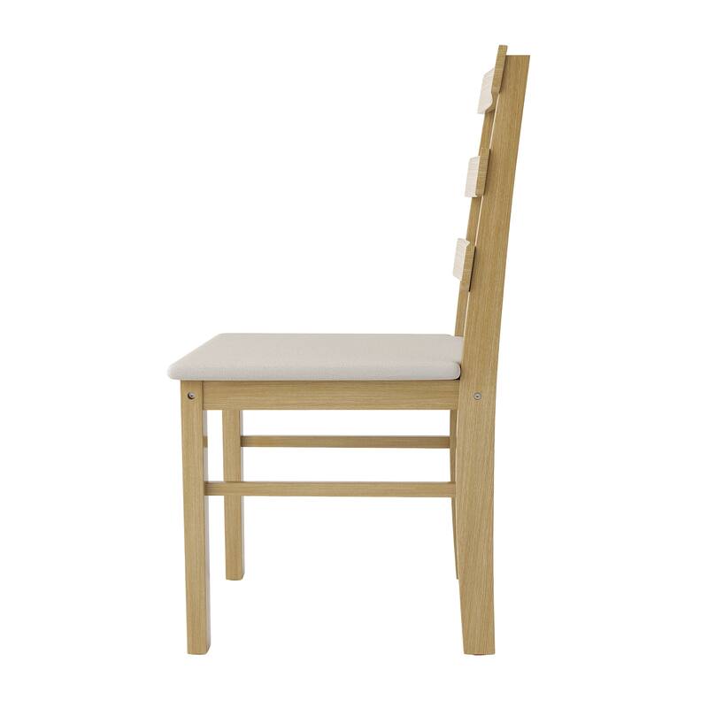 HOMEFUN Linen Upholstered Solid Wood Three Horizontal Back Dining Chair(set of 2) for Dining Room,Kitchen
