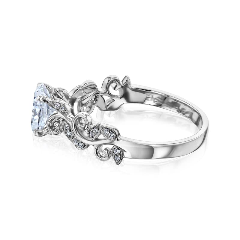 Kobelli 1.5 Carat Moissanite & Diamond 14k Solid White Gold Oval Floral Wreath Daphne Ring