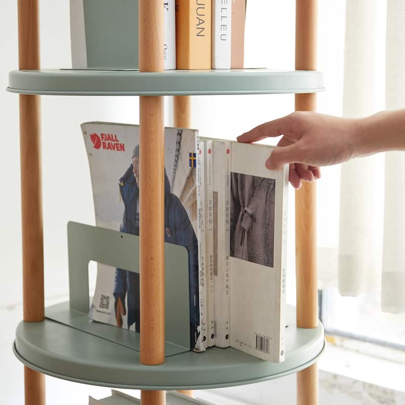 Storage Shelf, 360° Rotating Bookshelf, 4 Tier Bookcase w/ Large-Capacity Storage Space, Multifunctional Storage Rack - Blue