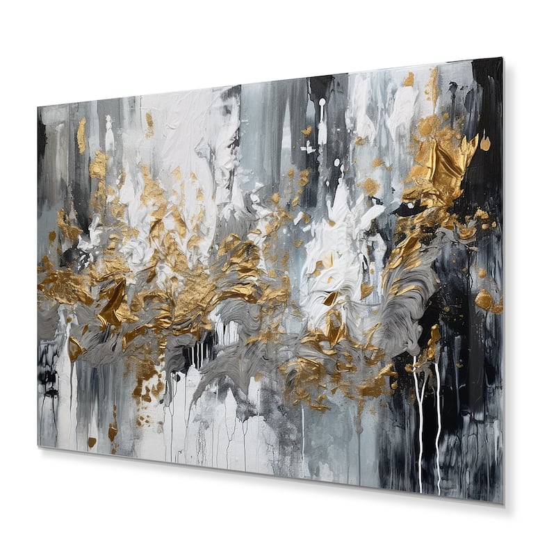 Designart "Black And White Delicate Brushstrokes I" Abstract Marble Metal Wall Art