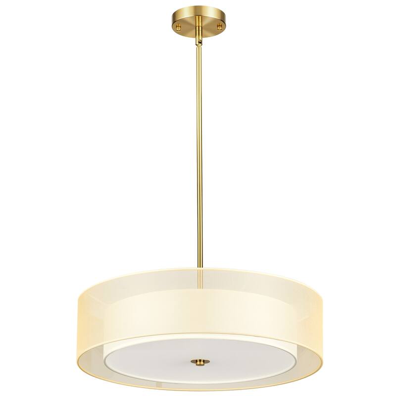 CO-Z 3-Light 20"W Double Drum Fabric Semi Flush Mounyt Pendant Chandelier
