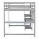 preview thumbnail 8 of 7, Gray Wooden Loft Bed with 3-Layer Shelves, Desk, and Writing Board, Full-Length Guardrail