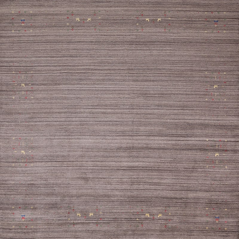 Striped Gabbeh Square Area Rug Hand-Knotted Wool Carpet - 8'1"x 8'0"