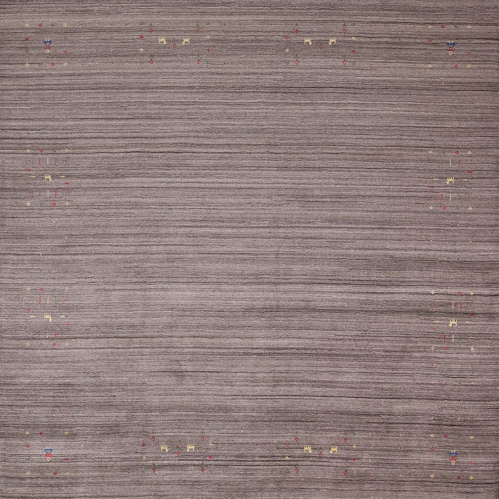 Striped Gabbeh Square Area Rug Hand-Knotted Wool Carpet - 8'1"x 8'0"