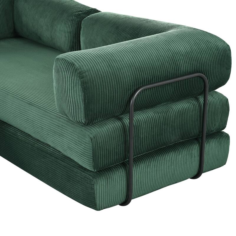 Green Corduroy Polyester L-Shaped Modular Sofa Bed, 115"x79"x30", 162 lbs