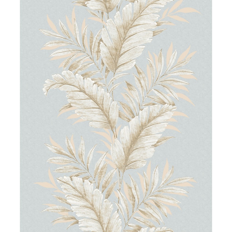 Galerie Wallcoverings Palazzo Collection Fern Stripe Vinyl on Non-woven Matte Wallpaper Roll - 33 feet x 21 inches - Light Blue