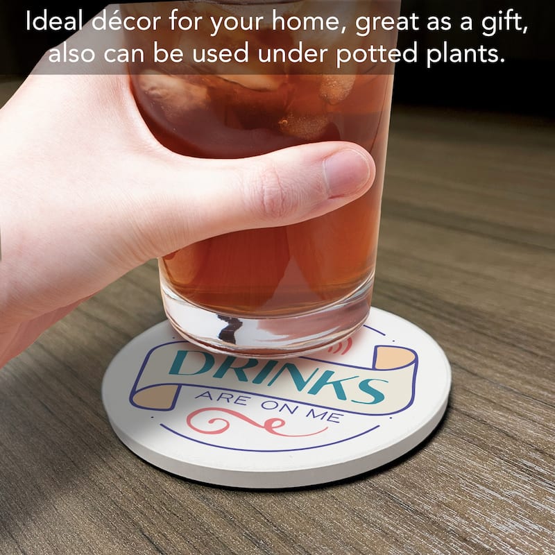 4 Pack Absorbent Stone Coaster with Protective Cork Backing Made in The USA 4" Round, Easily Wipes Clean