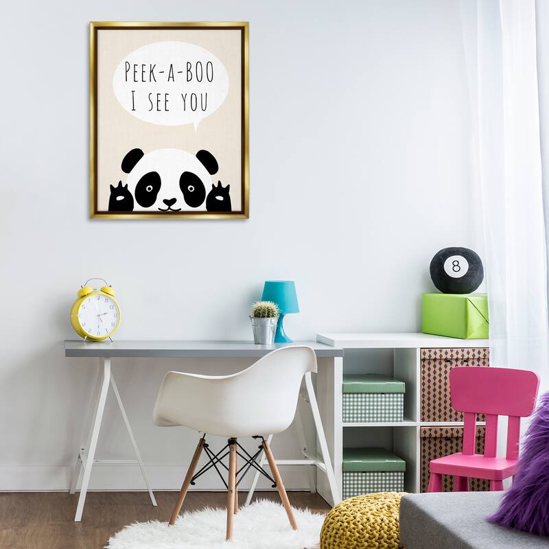 Stupell Peek-a-Boo Panda Bear Framed Floater Canvas Wall Art Design By Chen Alyesh