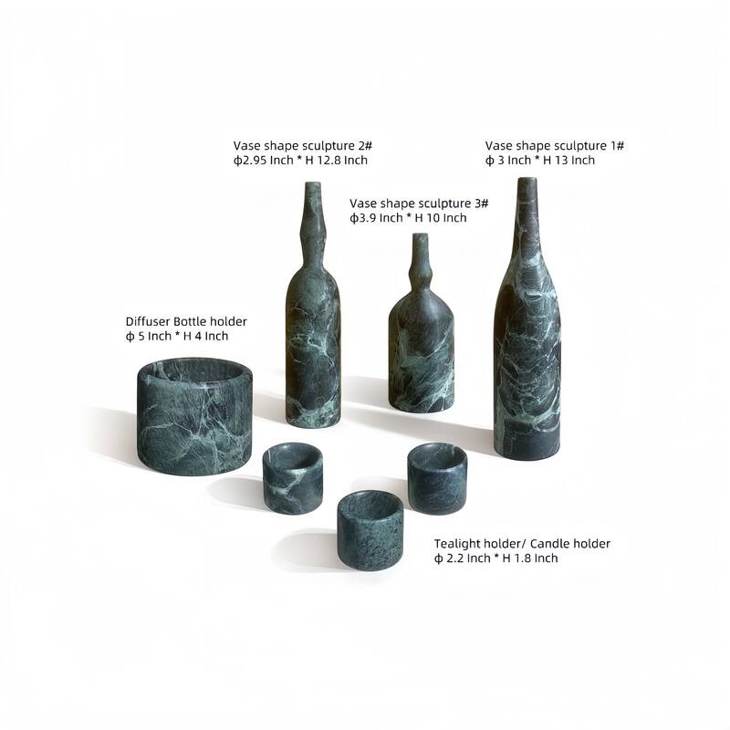 Roomfitters Natural Marble Living Room Accessories Set, Luxury 7-Piece Stone Decor Collection