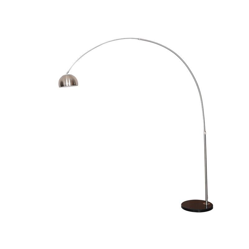 Floor Lamp with Black Marble Base and Metal Lamp Shade Arco Collection - 76" - Silver