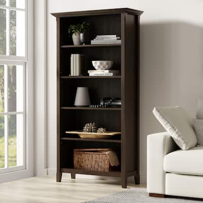 WYNDENHALL Halifax SOLID WOOD 70 x 36 inch Transitional 36 inch 5 Shelf Bookcase in Hickory Brown - 14" D x 36" W x 70" H