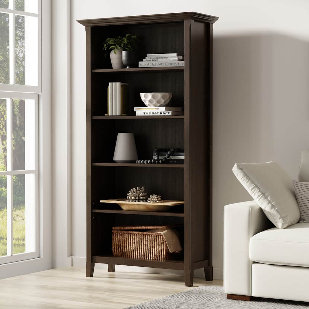 WYNDENHALL Halifax SOLID WOOD 70 x 36 inch Transitional 36 inch 5 Shelf Bookcase in Hickory Brown - 14" D x 36" W x 70" H