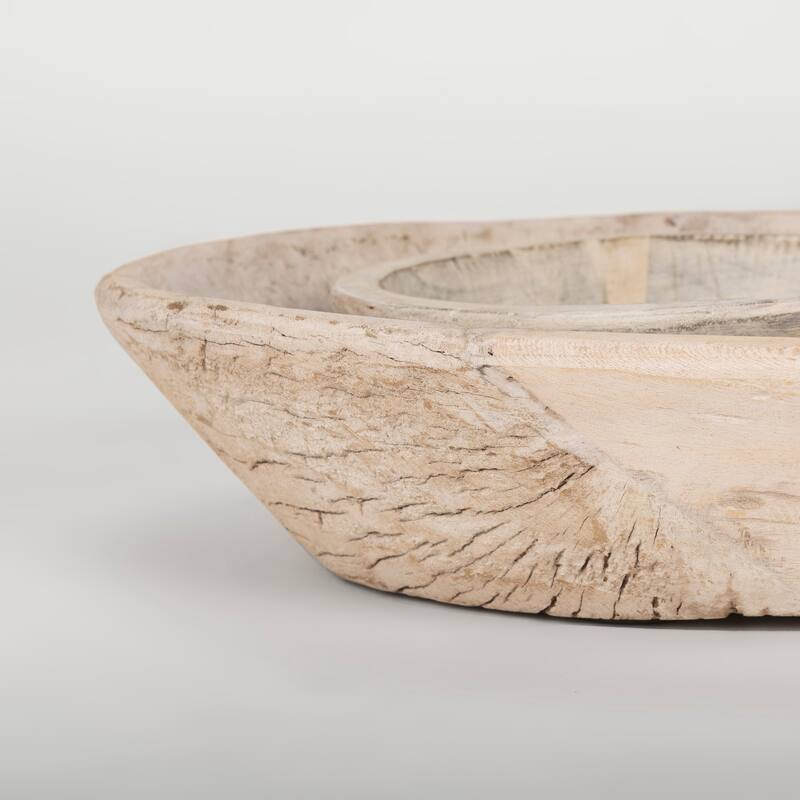 Nikita Set of 2 Large Black-Brown Reclaimed Wood Bowls - 20.0L x 20.0W x 5.0H