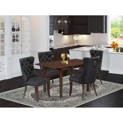 5-Piece Mahogany Finish Solid Wood Top - Rectangular Upholstered Dining Room Set - Seats 4