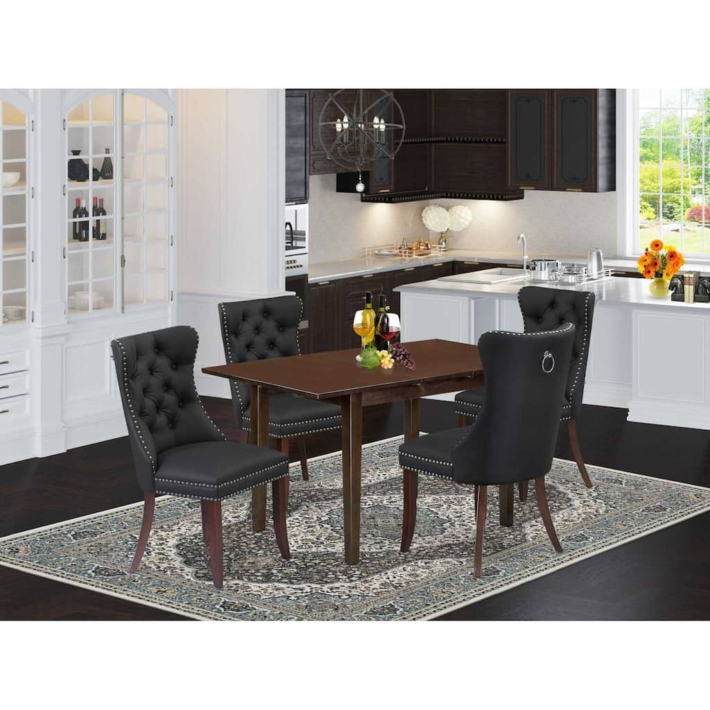 5-Piece Mahogany Finish Solid Wood Top - Rectangular Upholstered Dining Room Set - Seats 4