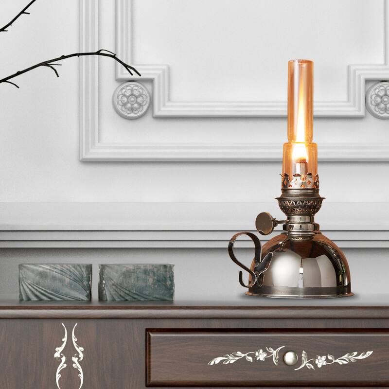 Kings County Tools 9-inch Oil Lamp with Nickel Body and Glass Chimney - Extra-Bright Hurricane Lantern