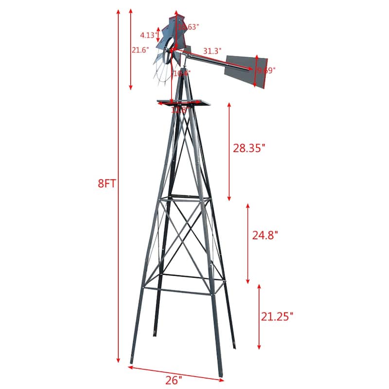 Outdoor Weather Resistant Yard Garden Windmill 8FT