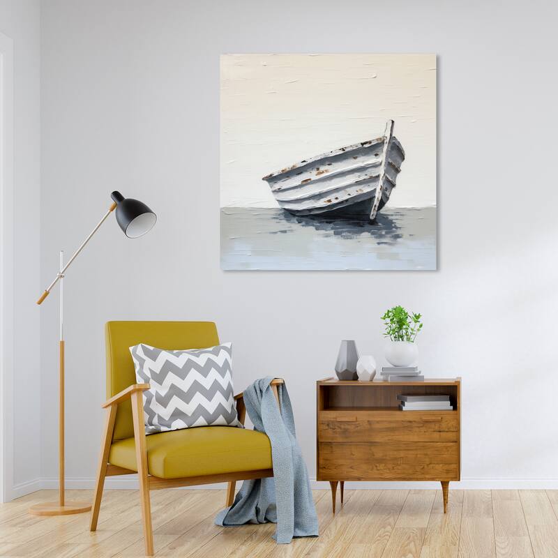 Wynwood Studio Canvas Nautical and Coastal Our Boat White and Antique White Rustic Wall Art Canvas Print - 30 x 30