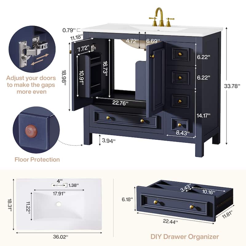 Modern Bathroom Vanity with Sink, Vanity Cabinet with Drawer and Door Organizer