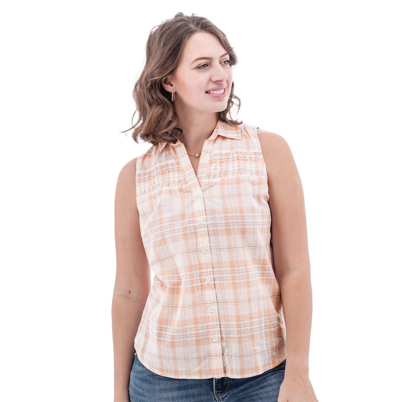 Old Ranch Women's Saguaro Smocked Button Front Tank - Peach - S