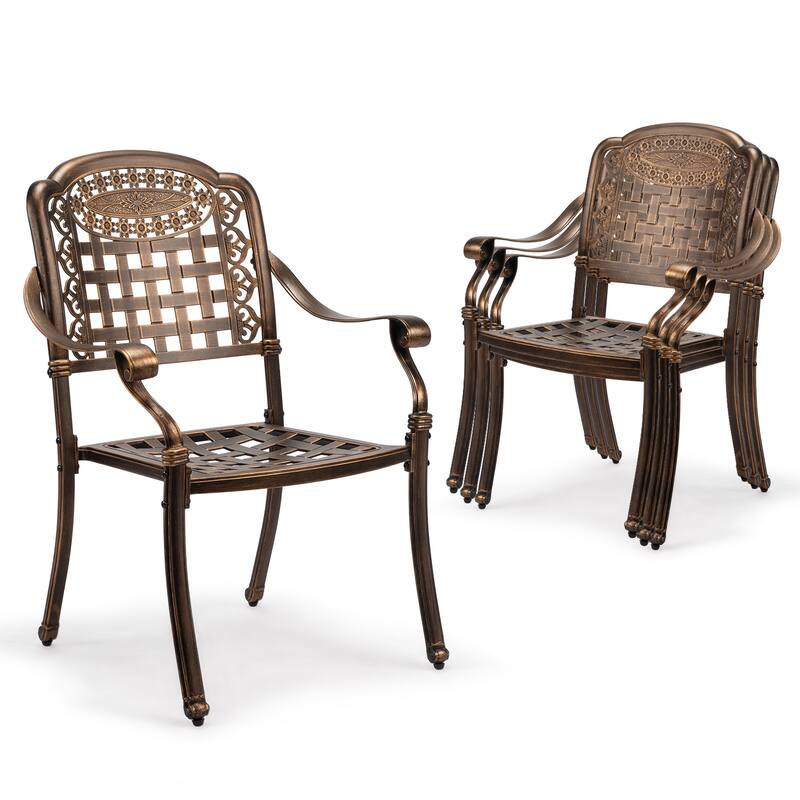 Outdoor Bronze Cast Aluminum Chairs Set Rust-Resistant Patio Seating for Garden Pool Balcony - 26”W x 25”D x 36”H