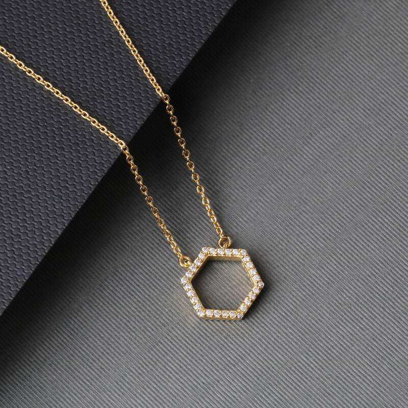 1/10ct Diamond Geometric Pendant Necklace in Silver for Women - Hexagon - Yellow