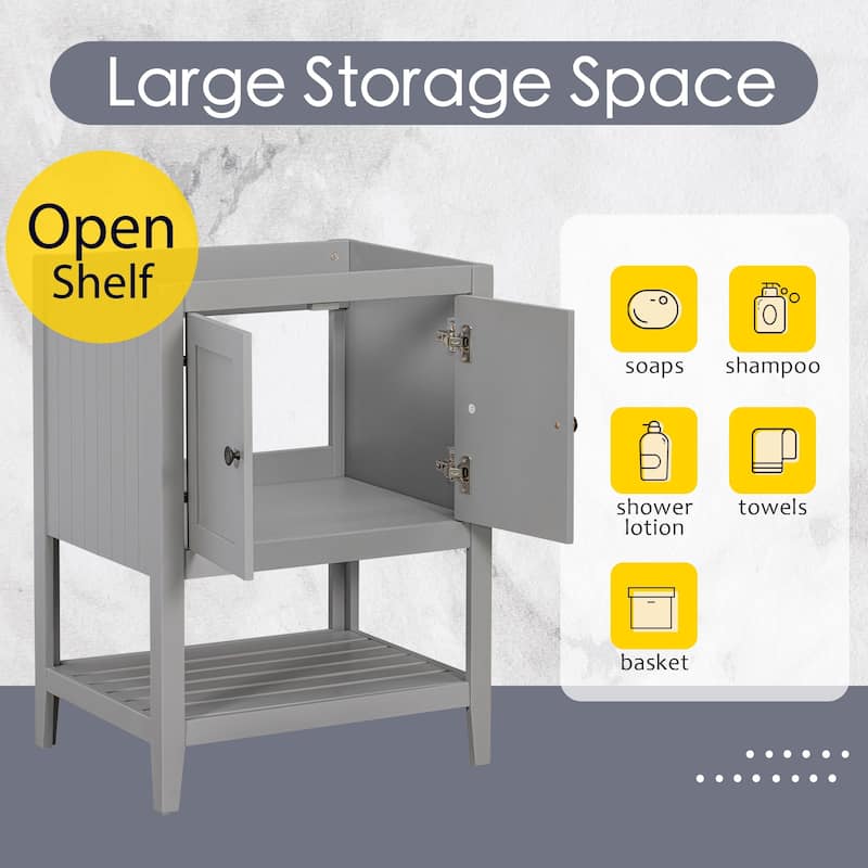 MDF Freestanding Bathroom Vanity Without Counter Top in Brown, Bathroom Storage Cabinet with Doors and Open Shelf - 24" x 18"