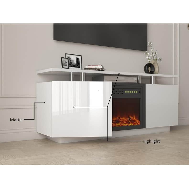 63" TV Stand for TVs up to 70" with Electric Fireplace, LED Entertainment Center