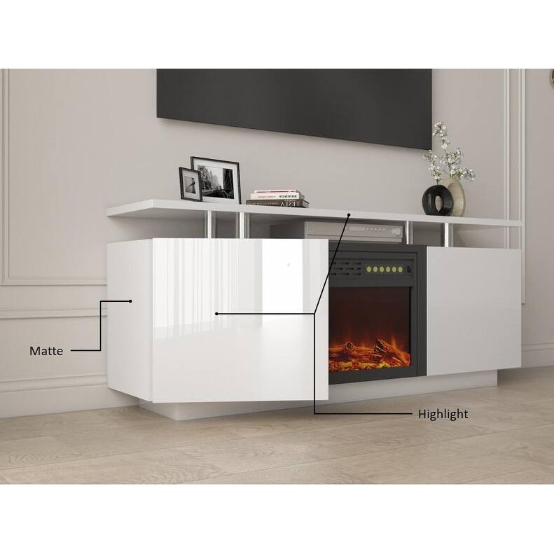 White 63" American Fireplace TV Stand with 5 Temp Settings for TVs Up to 60"
