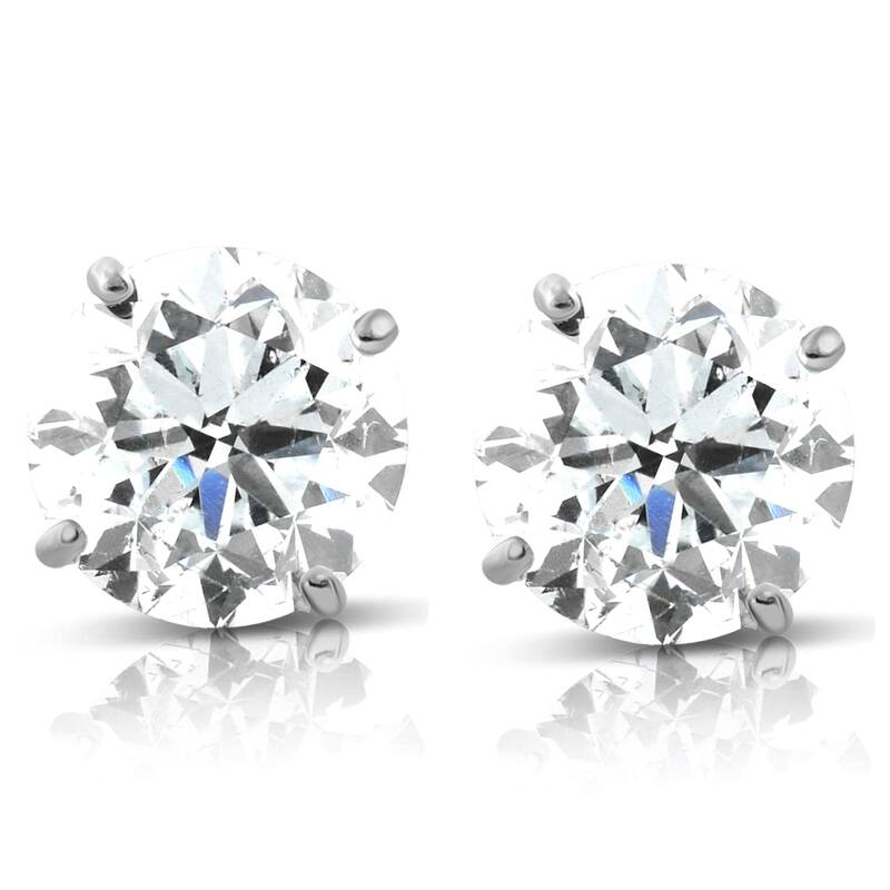 Bliss Diamond 1.70 cttw White Round Cut Studs Earrings Screw Back - White