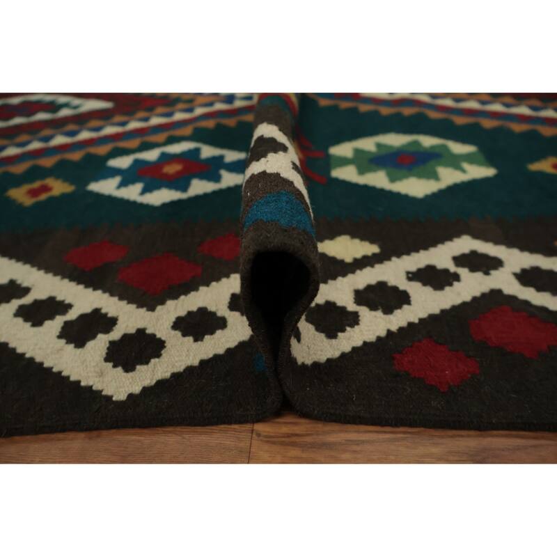 Hand Woven Oriental 100% Wool Carpet Southwestern Tribal Green Kilim Area Rug - 10' 2'' X 8' 5''