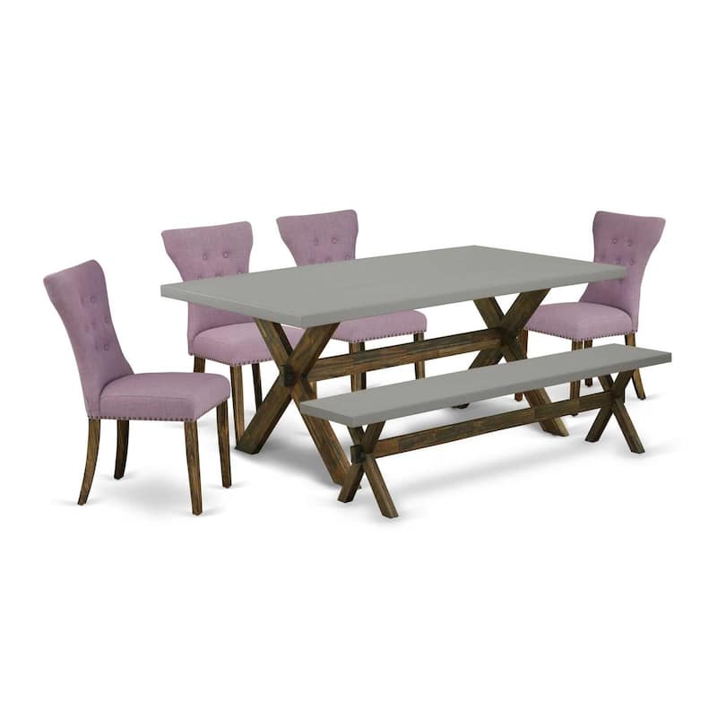 Modern Dining Set - 6 Piece Table & 4 Parsons Chairs - Solid Wood Frame - Kitchen Dining Room Set