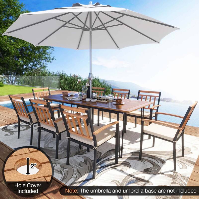 Costway 9 PCS Patio Dining Set with 8 Chairs Acacia Wood Table Top - See Details