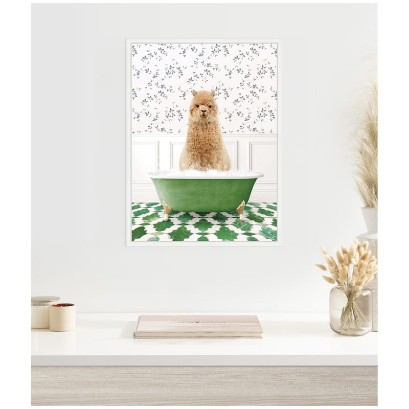Kate and Laurel Sylvie Aniaml in Eclectic Green Bathtub Framed Canvas by Amy Peterson