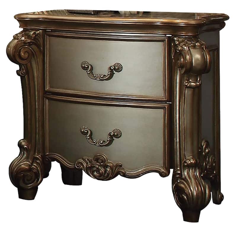Casada 2-Drawer Nightstand with Scrolled Leg - Gold Patina/Bone