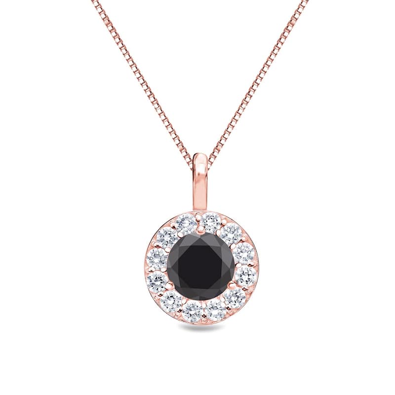 Auriya 1/2ctw Round Black Diamond Halo Necklace 14k Gold (H-I, I1-I2) - Rose