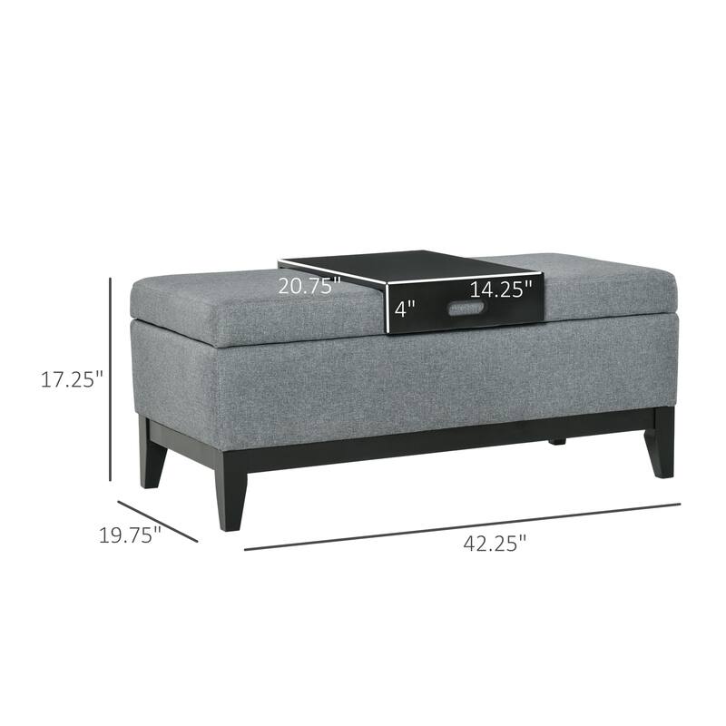 HOMCOM 42" Rectangular Storage Ottoman Bench, Linen Fabric Coffee Table Ottoman
