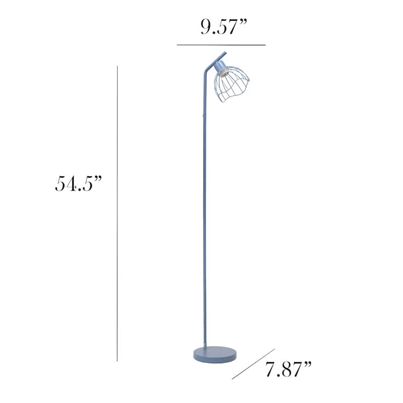 Metal Industrial Cage Floor Lamp with Curved Arm and Rotary Switch - 9.57 x 7.87 x 54.50 in. (L x W x H)