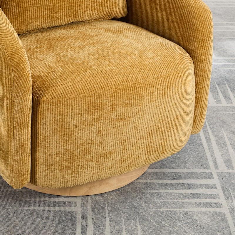 Mustard 30.3" Chenille Swivel Barrel Chair